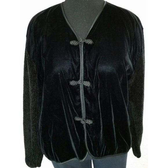 Black velour jacket sweater Medium EXPRESS TRICOT long sleeve button cardigan - Picture 1 of 9